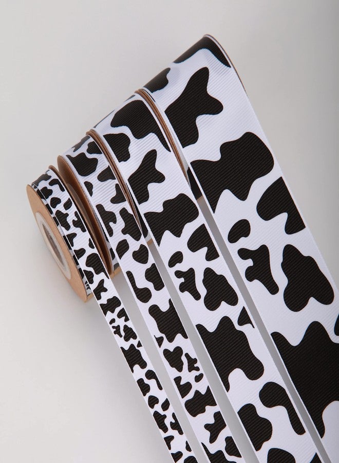 Meseey 4 Rolls Total 20 Yards Cow Ribbon Cow Print Grosgrain Ribbon Animal Print Ribbons for DIY Crafts Gift Wrapping Wedding Party Christmas Decoration (4 Size Mix, Cow) - Image 3